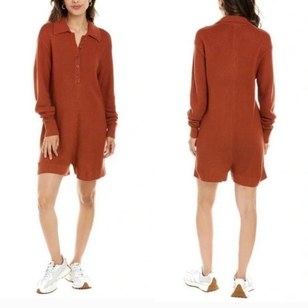 New WeWoreWhat Half Button Boxy Clay Knit Sweater Romper NWT XS